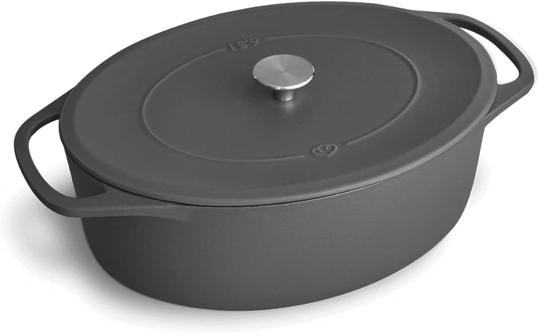 SPRINGLANE Cocotte mit Deckel, Grau, oval, 33 cm, 6,5 L, Gusseisen Bräter, Schmortopf Induktion… Brä