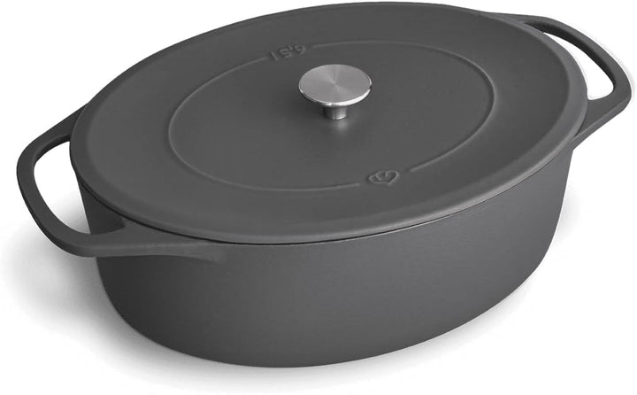 SPRINGLANE Cocotte mit Deckel, Grau, oval, 33 cm, 6,5 L, Gusseisen Bräter, Schmortopf Induktion… Brä