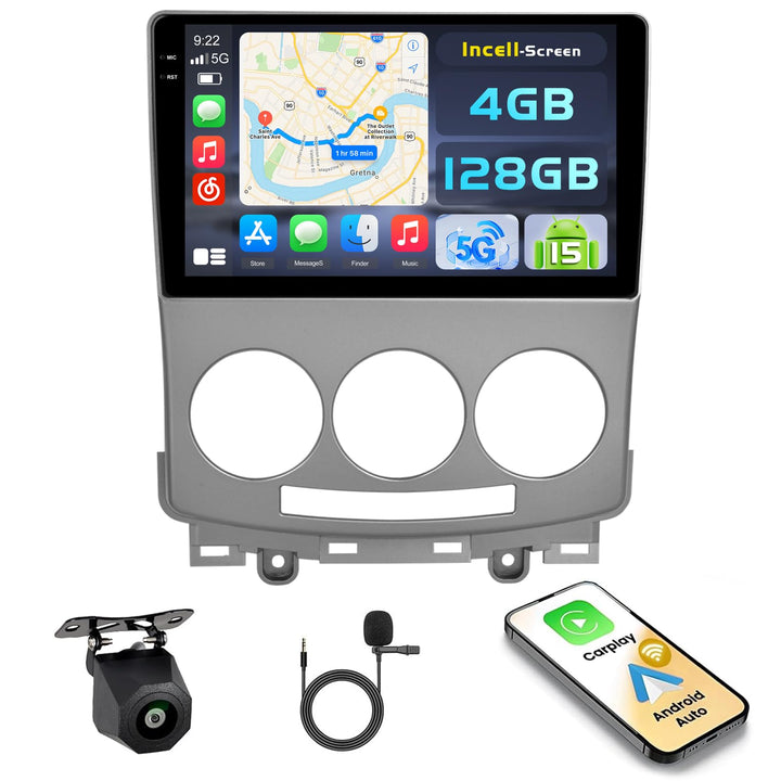 Hikity Android 15 4+128G Autoradio für Mazda 5 2007-2010 mit 9 Zoll Incell Touchscreen, Autoradio 2D