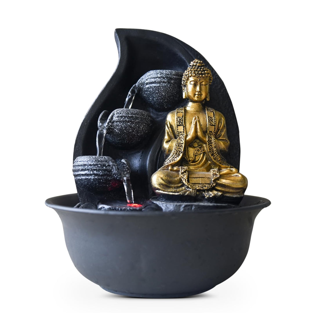 Zen Light Praya Zimmerbrunnen mit Pumpe und LED-Beleuchtung, Kunstharz, Gold Single, Single