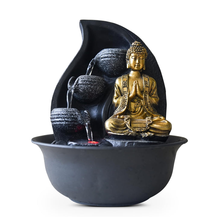 Zen Light Praya Zimmerbrunnen mit Pumpe und LED-Beleuchtung, Kunstharz, Gold Single, Single