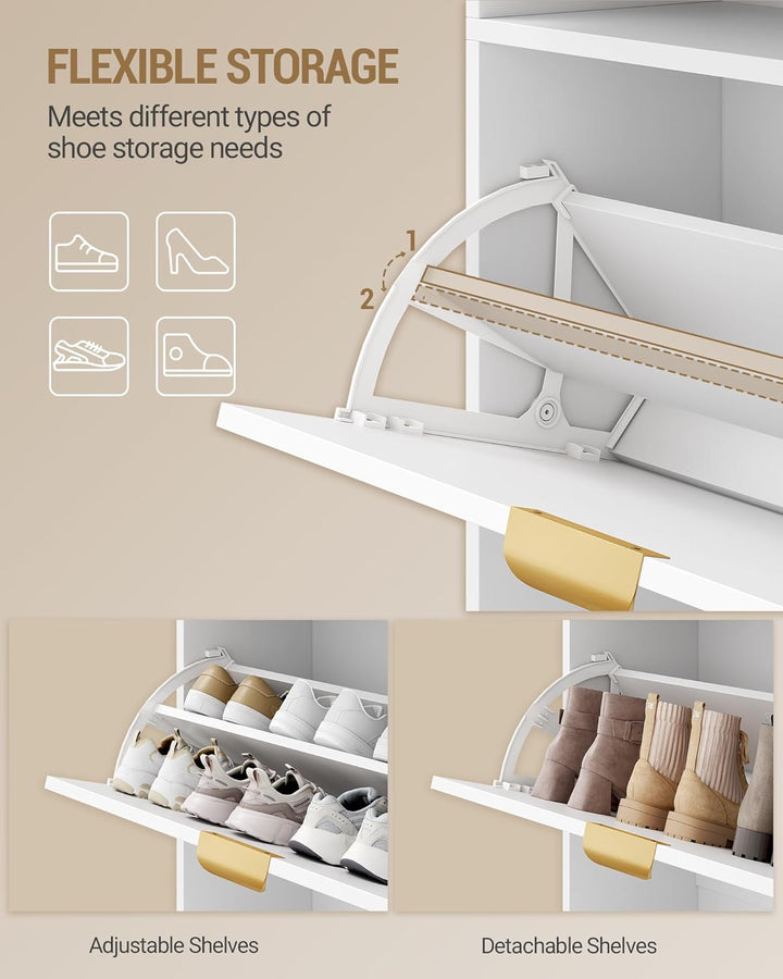Hzuaneri Schuhschrank mit 3 Klappen, Schuhregal, Schuhkipper Schmal, Verstellbar, Schuhaufbewahrung,