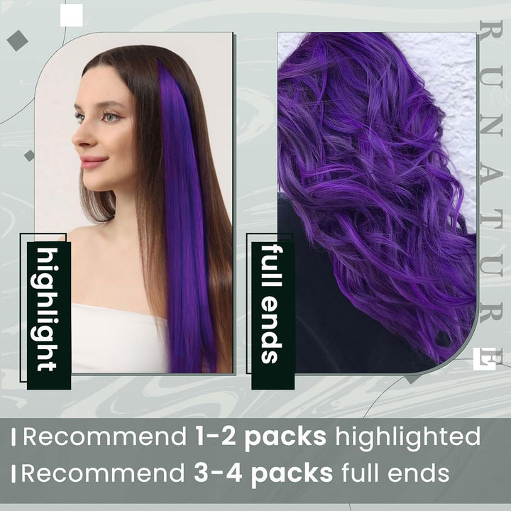 RUNATURE Clip in Extensions Echthaar 45cm Purple Haarverlängerung clip Echthaar Unsichtbar 5pcs Clip