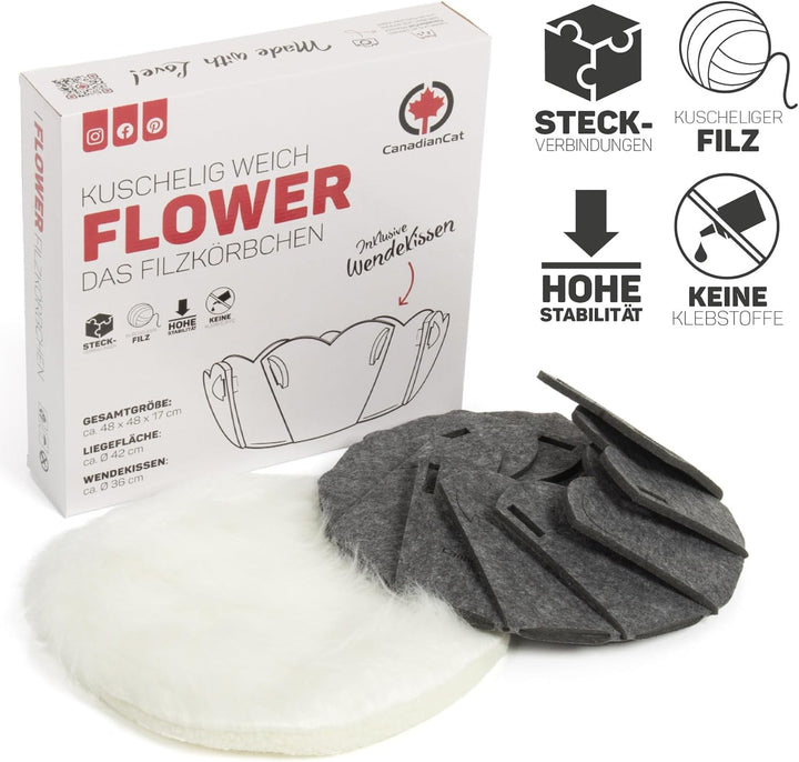 CanadianCat Company | Katzenkorb rund Katzenbett Flower Schlafkörbchen, Katzenkorb aus Filz inkl. Ki