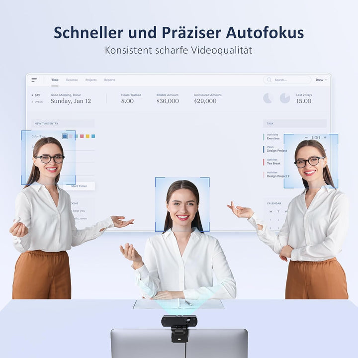NexiGo HelloCam Pro, Webcam mit Windows Hello, 1080P 60FPS Autofokus, Echter Datenschutz, Automatisc