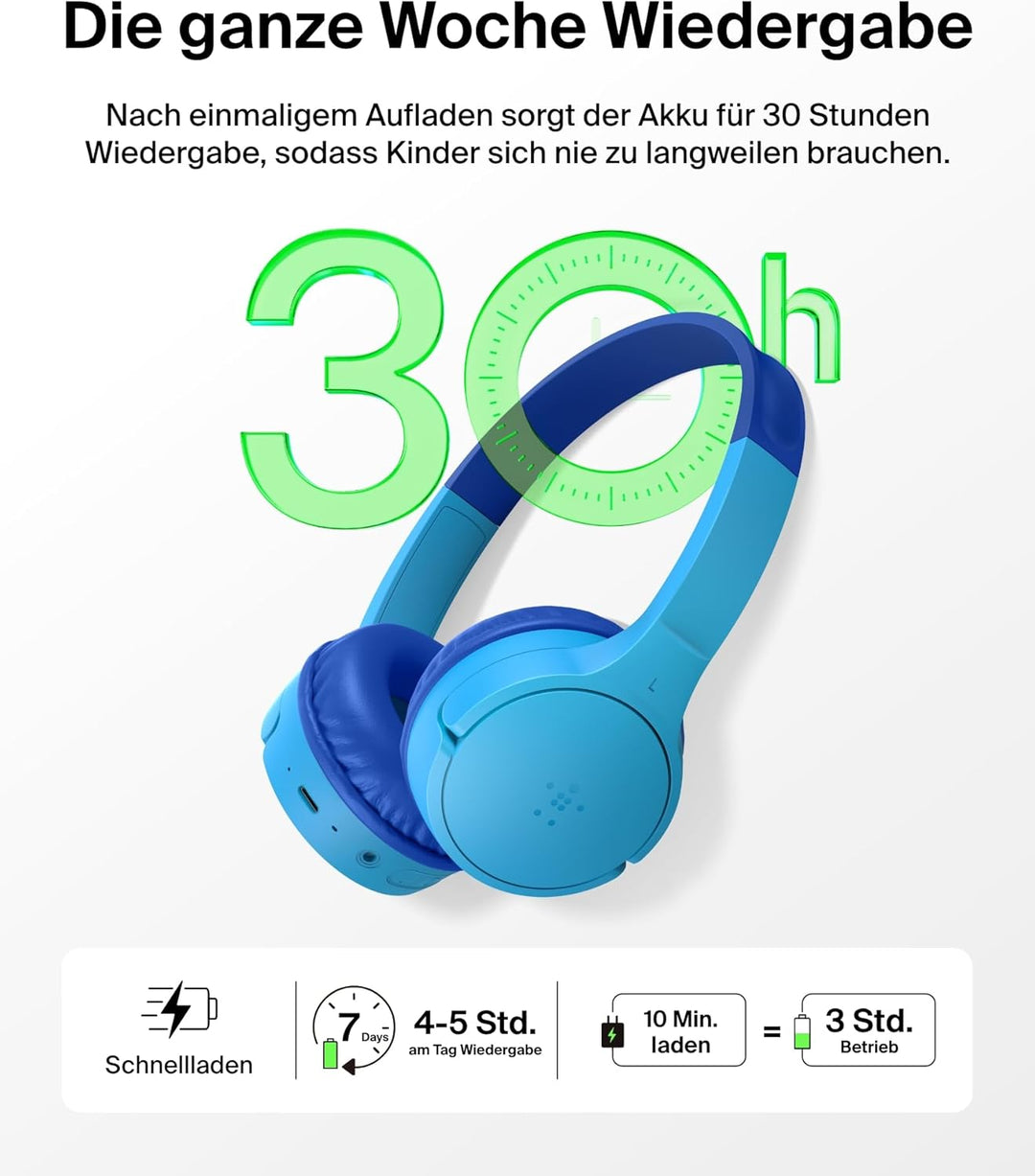 Belkin SoundForm Mini kabelloser Kinderkopfhörer mit integriertem Mikrofon und lustigen Aufklebern,