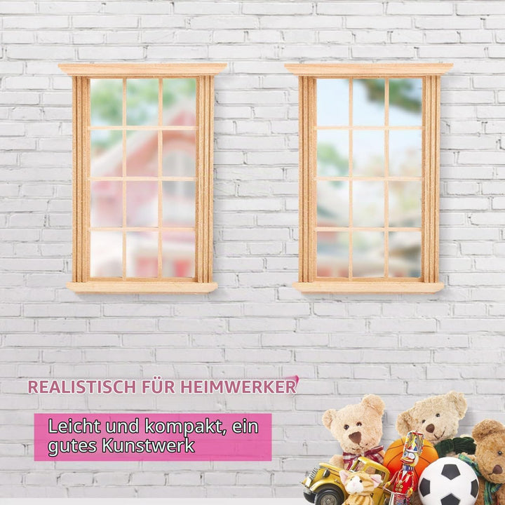 Cabilock 8 Stück Puppenhaus Fensterrahmen aus Holz, 12-Raster Miniatur Fenster 1:12 Modellbau Zubehö