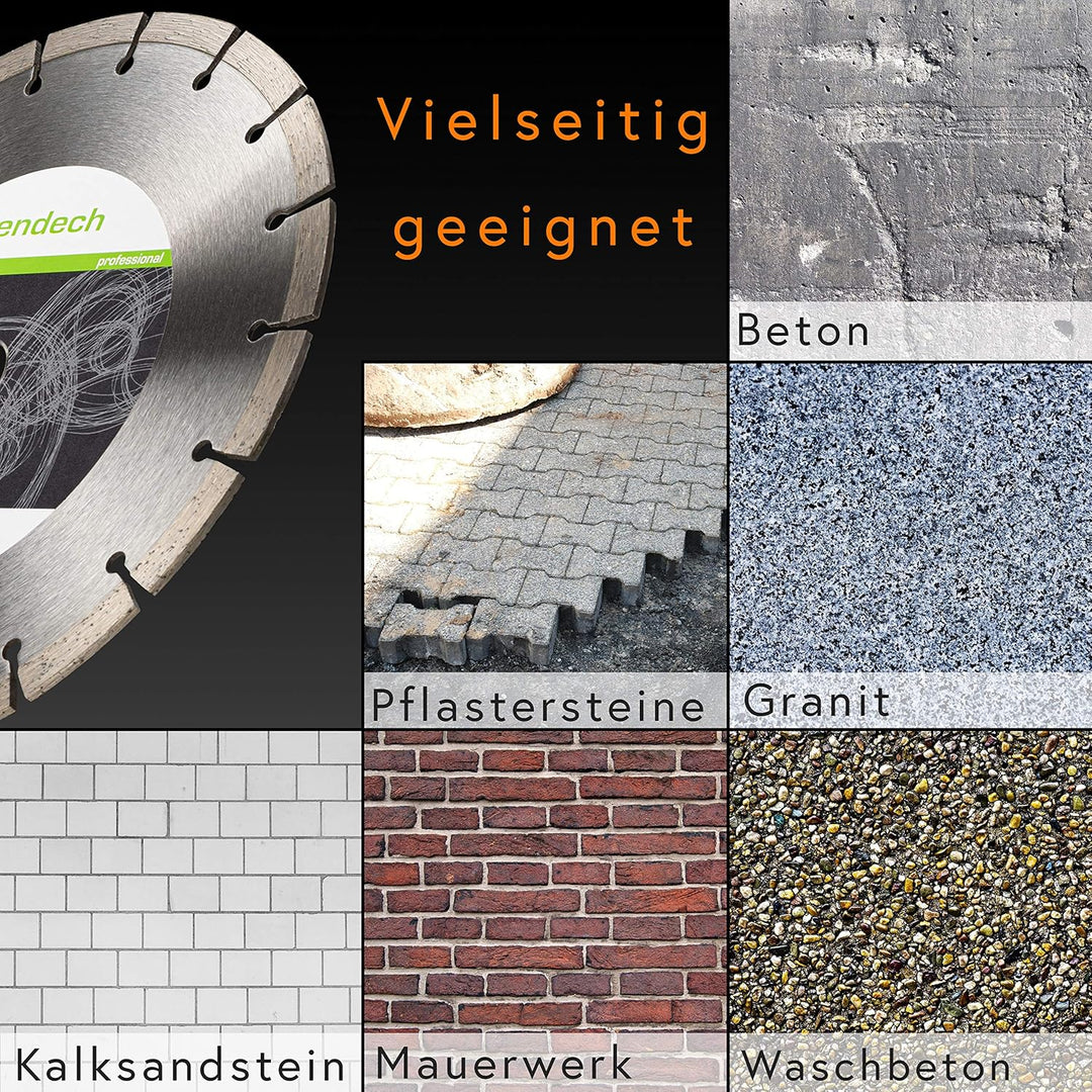 rendech® Profi Diamantscheibe 230mm für Stein, Beton, Granit, Ziegel uvm. - Diamanttrennscheibe mit