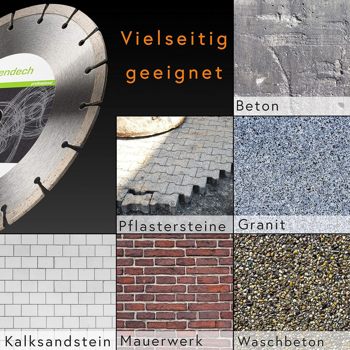 rendech® Profi Diamantscheibe 230mm für Stein, Beton, Granit, Ziegel uvm. - Diamanttrennscheibe mit
