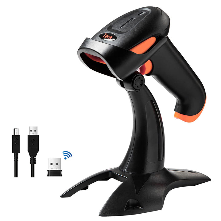 Tera Barcode-Scanner 1D 2D QR 3 in 1 Wireless 2.4 GHz/Bluetooth/USB Wired Barcode-Lesegerät mit Stän