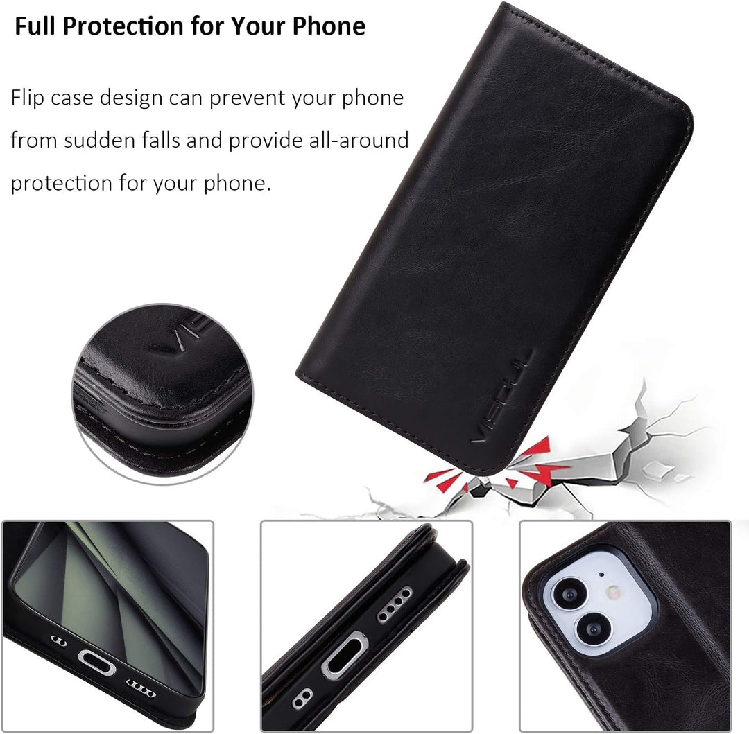 VISOUL iPhone 12 Mini Hülle,Stossfeste Handyhülle [Echtleder] [RFID Schützt] [Kartenfach] [Magnet] [
