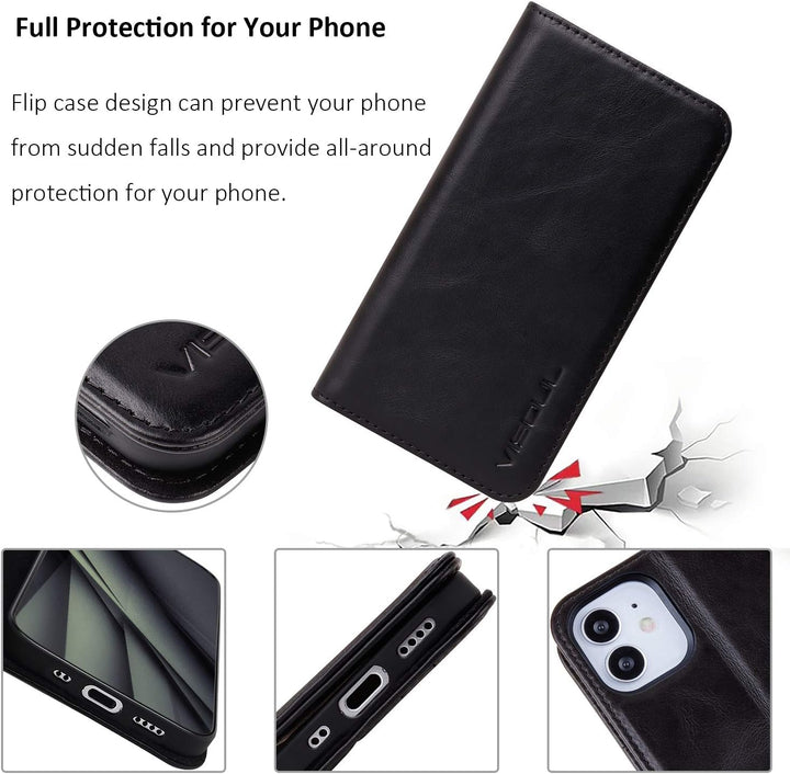 VISOUL iPhone 12 Mini Hülle,Stossfeste Handyhülle [Echtleder] [RFID Schützt] [Kartenfach] [Magnet] [