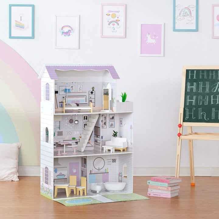 Teamson Kids Olivia’s Little World Grand Kinder-Puppenhaus aus Holz mit 3 Ebenen mit Garten und 16 i