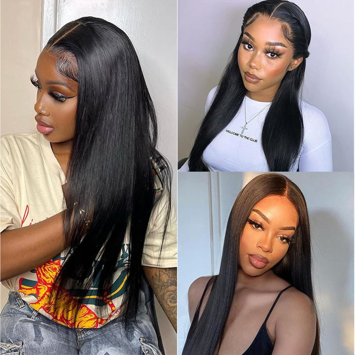 RICHAIR - Brazilian Straight Human Hair Bundles with Closure, 14 14 14 + 14 Inches, 100% Human Hair
