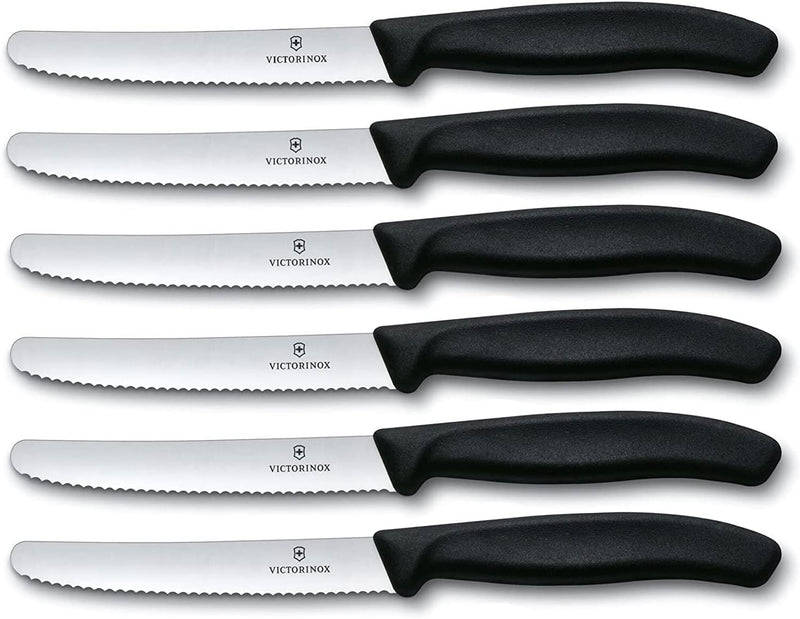 Victorinox 6 Stück Tafelmesser - Tomatenmesser Swiss Classic mit Wellenschliff - Swiss Made - Schwar