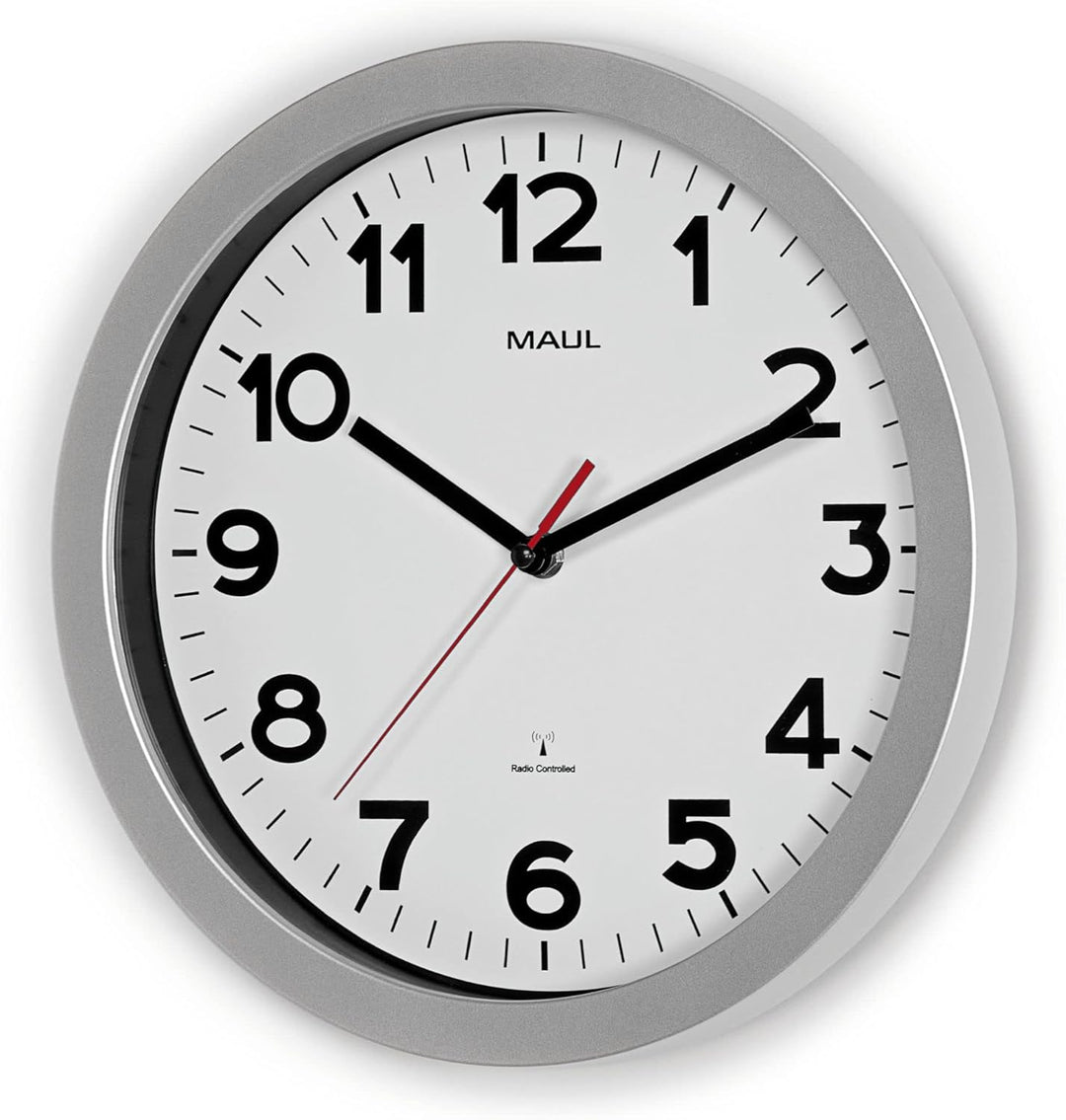 Maul Wanduhr MAULstep Ø 30 cm | Funkuhr mit automatischer Zeiteinstellung | ideal für Wohnzimmer, Sc