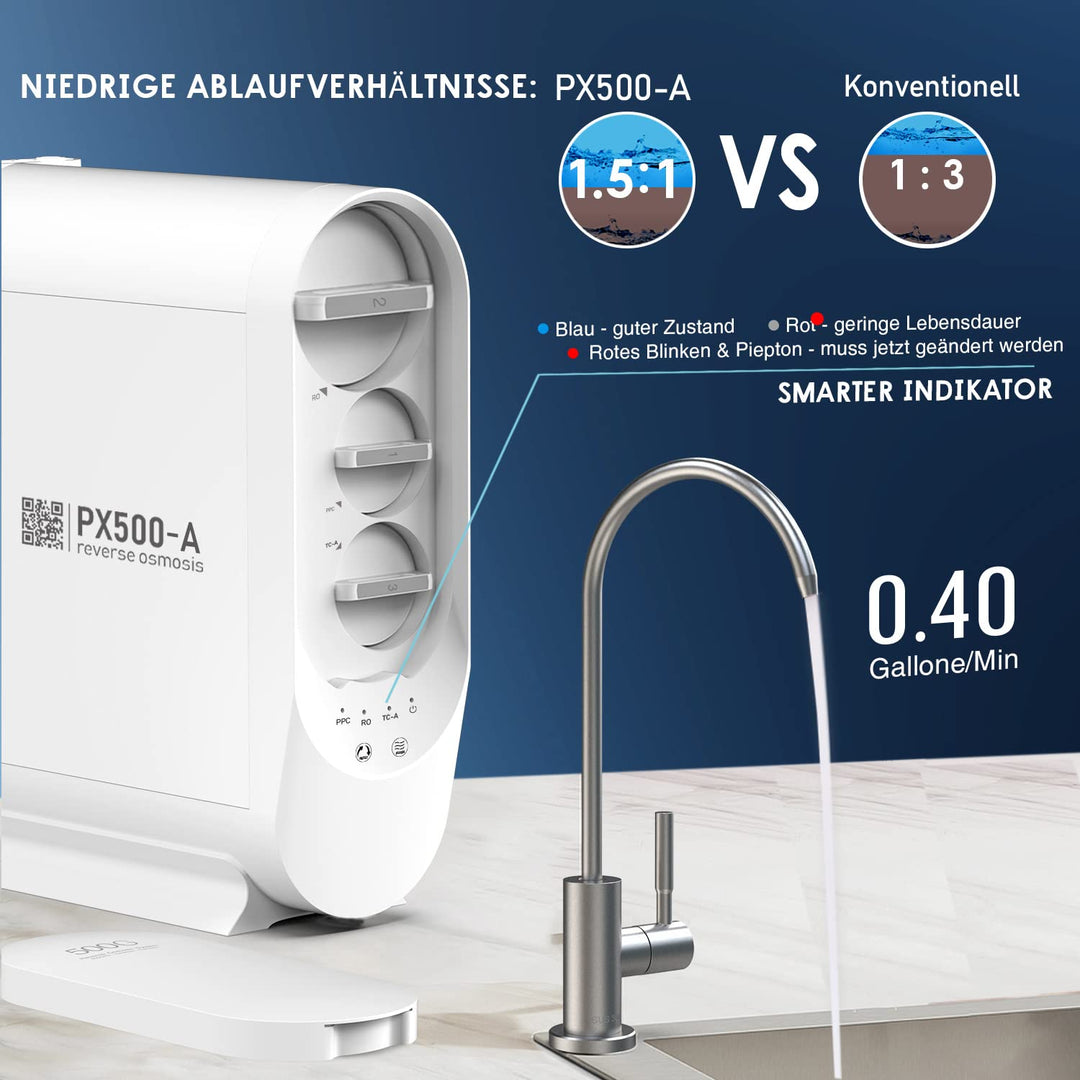 Frizzlife PX500-A Umkehrosmoseanlage,Wasserfiltersystem–alkalisch&Remineralisierung, kein wassertank