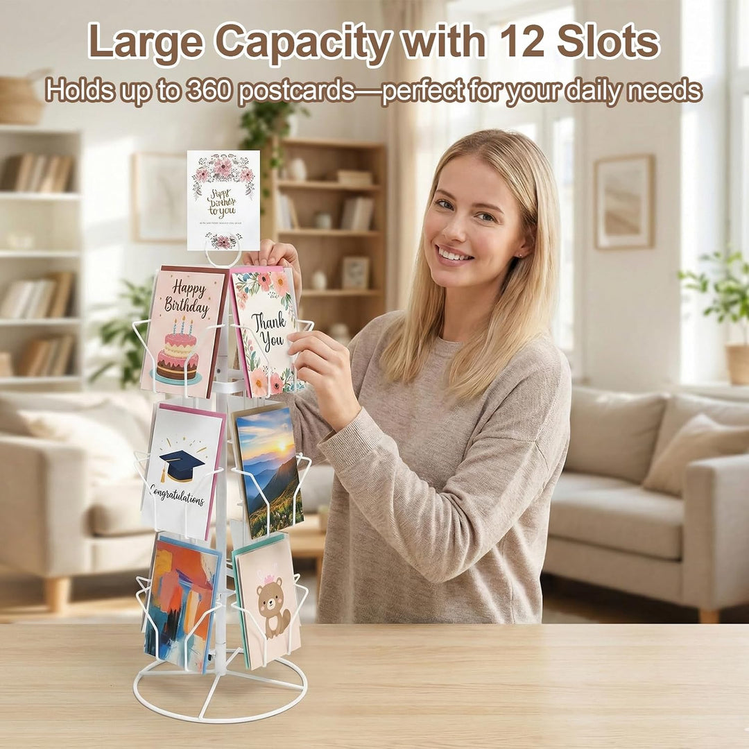 3-Stufiger KartenstäNder, Um 360° Drehbarer StäNder, Drehbarer MetallstäNder Mit 12 FäChern, Postkar