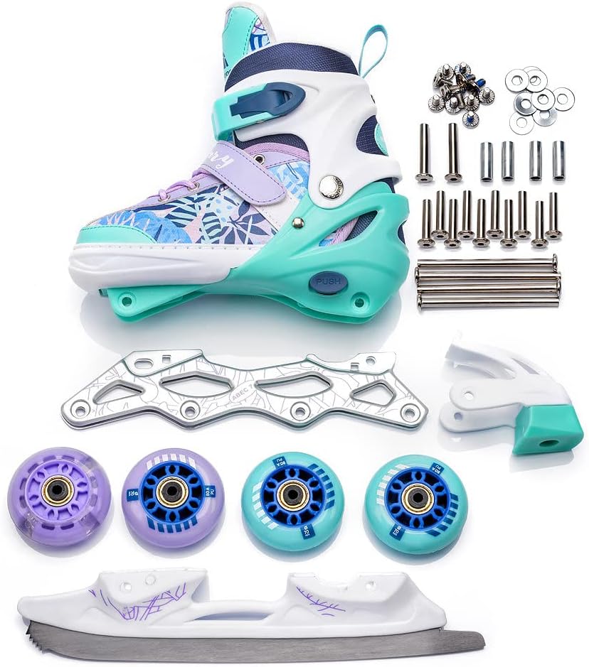 meteor verstellbare 4‑in‑1 Kinder Inline-Skates – Rollschuhe Inliner Schlittschuhe – ABEC‑7 PU‑Räder
