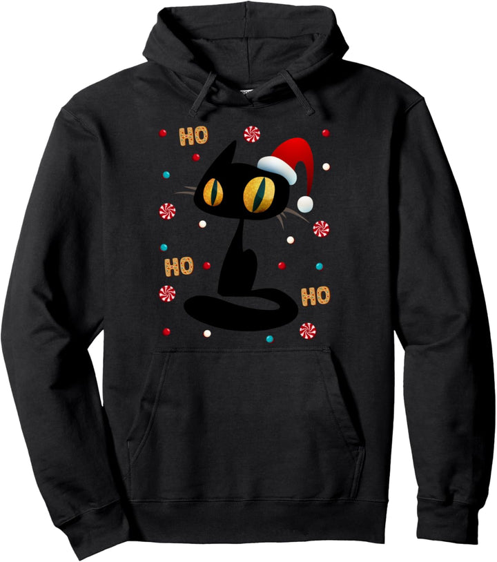 Enjoy Cool Funny Cute Christmas Black Cat Novelty Graphic Pullover Hoodie