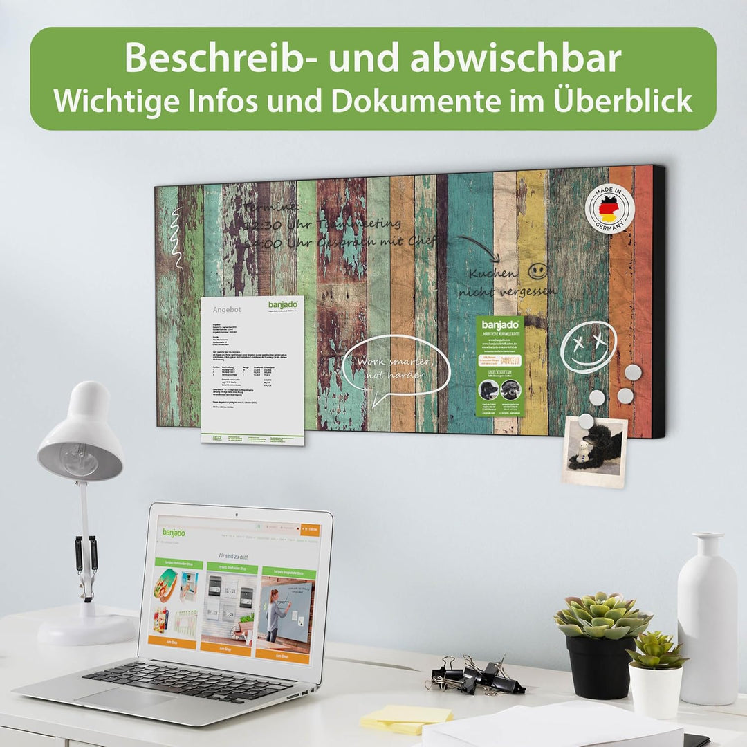 banjado Magnettafel schwarz 78 x 37cm / Magnetwand Metall/Magnetpinnwand als Memoboard/Pinnwand Magn