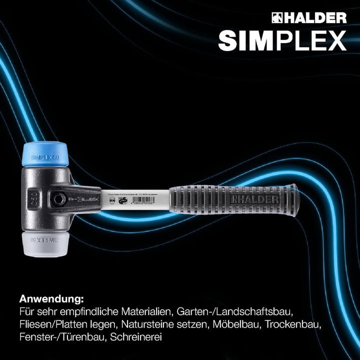 SIMPLEX-Schonhammer, TPE-soft/TPE-mid; mit verstärktem Tempergussgehäuse und Fiberglasstiel | D=40 m