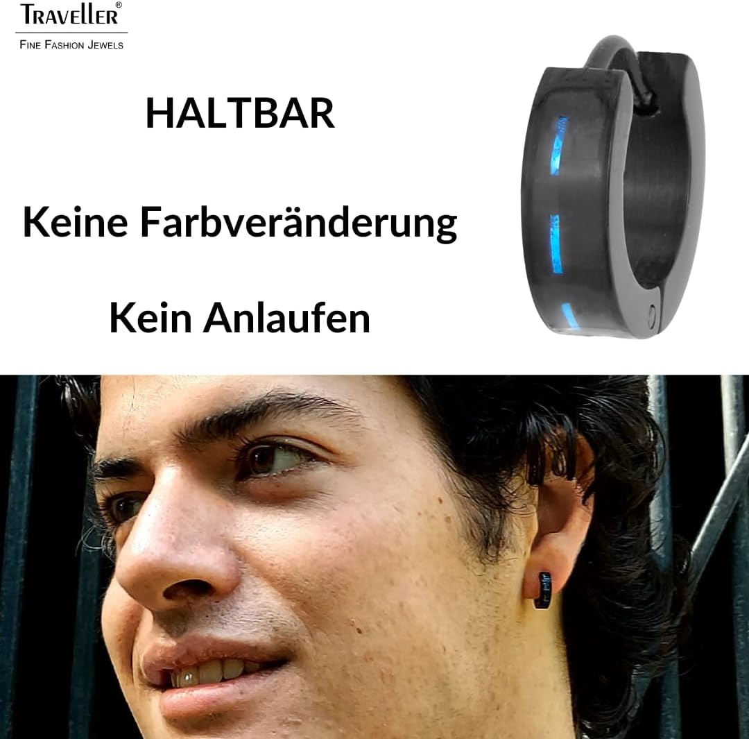 Traveller Creolen - Herren - Edelstahl - schwarz - Karbon Blau, Blau
