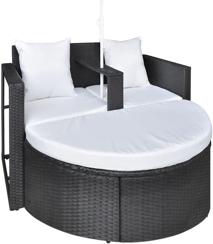 TEWTX7 Outdoor Poly Rattan Gartensofa 2-Sitzer mit Sonnenschirm Gartenmoebel Sonneninsel Rattansofa
