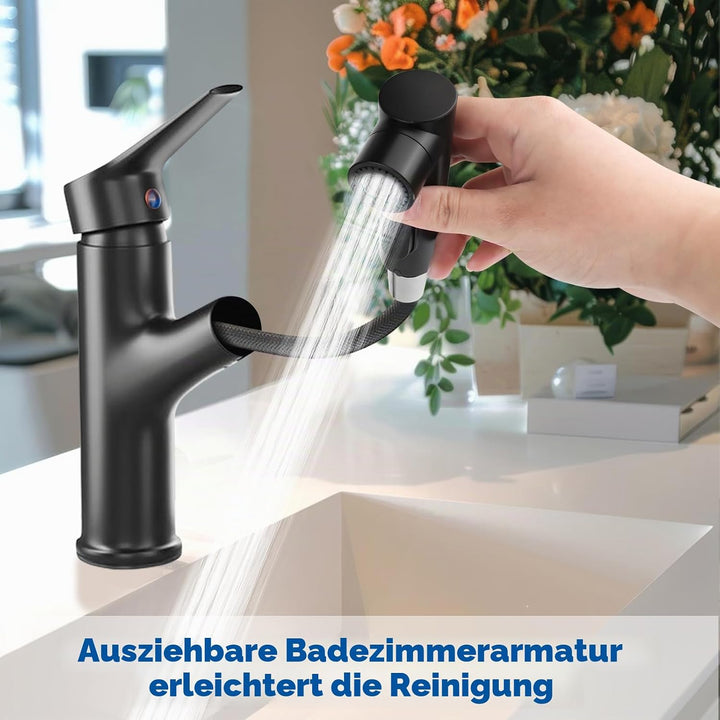Wasserhahn Bad mit Ausziehbar Brause, Hochdruck Waschtischarmatur Einhebelmischer Mischbatterie mit