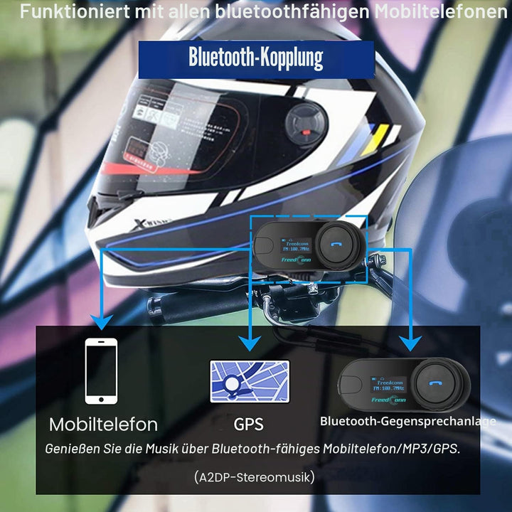 FreedConn TCOM-SC Motorrad Gegensprechanlage Headsets Motorradhelm Intercom Wasserdicht Wireless Int