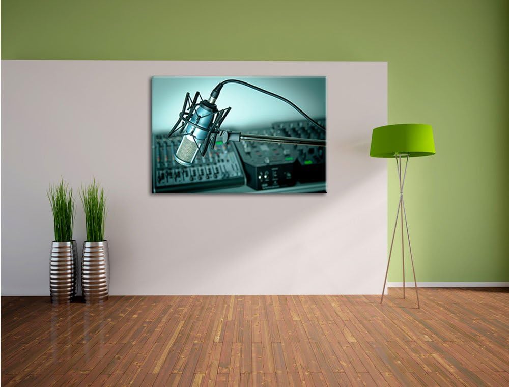 Mikrofon mit Musikanlagen, Format: 100x70 auf Leinwand, XXL riesige Bilder fertig gerahmt mit Keilra