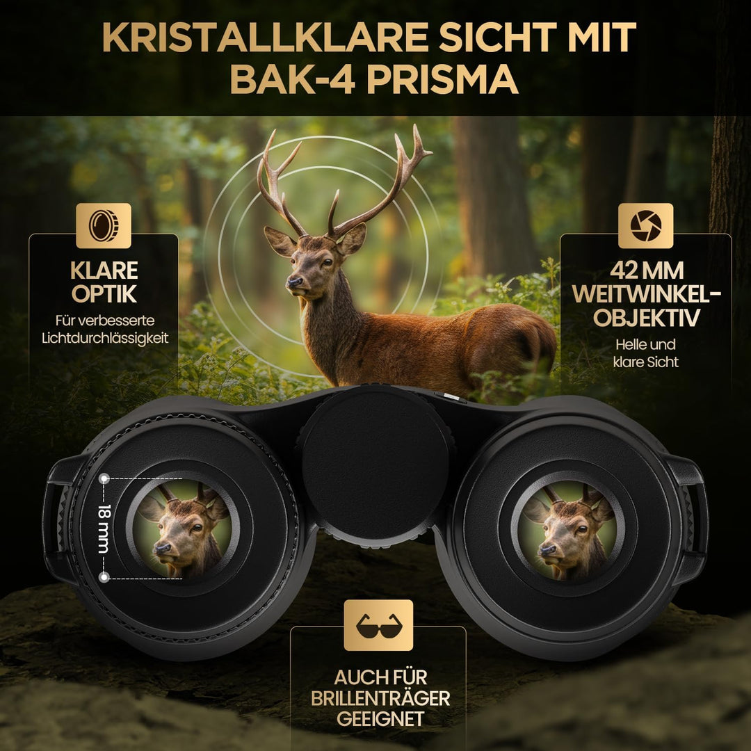 Fernglas 10x42 für Erwachsene – HD BAK4 Prisma, FMC Mehrschichtvergütung, Wasserdicht IPX7 &amp; Beschla