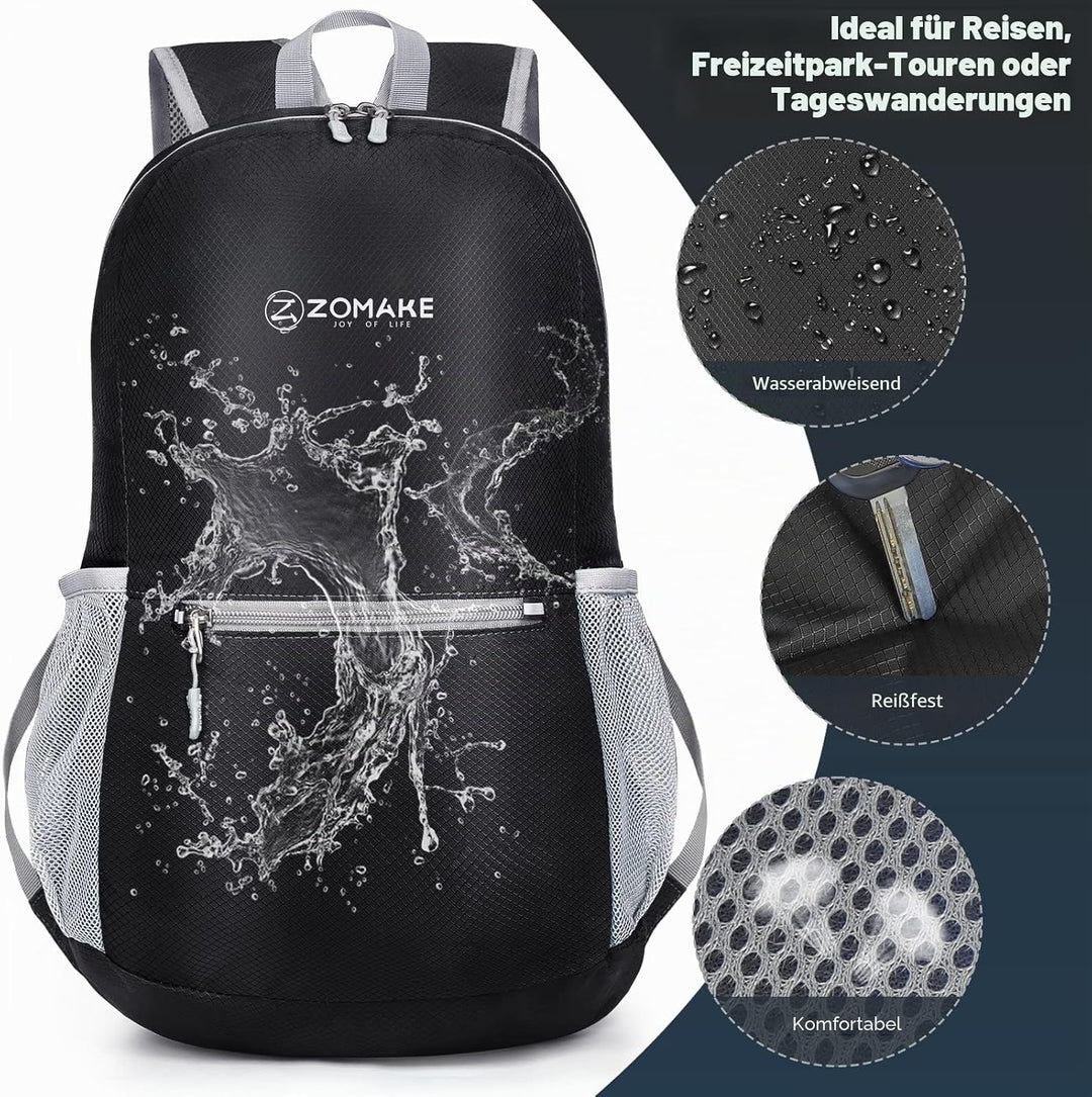 ZOMAKE Ultraleicht Faltbarer Rucksack Packbare Backpacks 20 L, Kleiner Faltbar Rucksäcke Wanderrucks