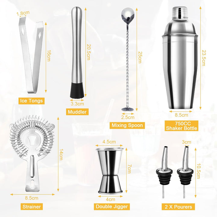 talifoca Cocktail Shaker Set, 8 Stück Edelstahl Cocktail Mix Set, 750 ML cocktail set, edelstahl sha