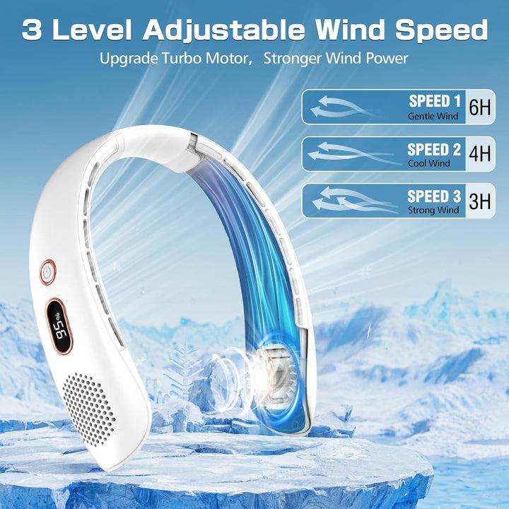 YAZEKY Tragbarer Nackenventilator Leise USB - 360° Kühlung Hals Ventilator mit LCD Display, 3 Stufen