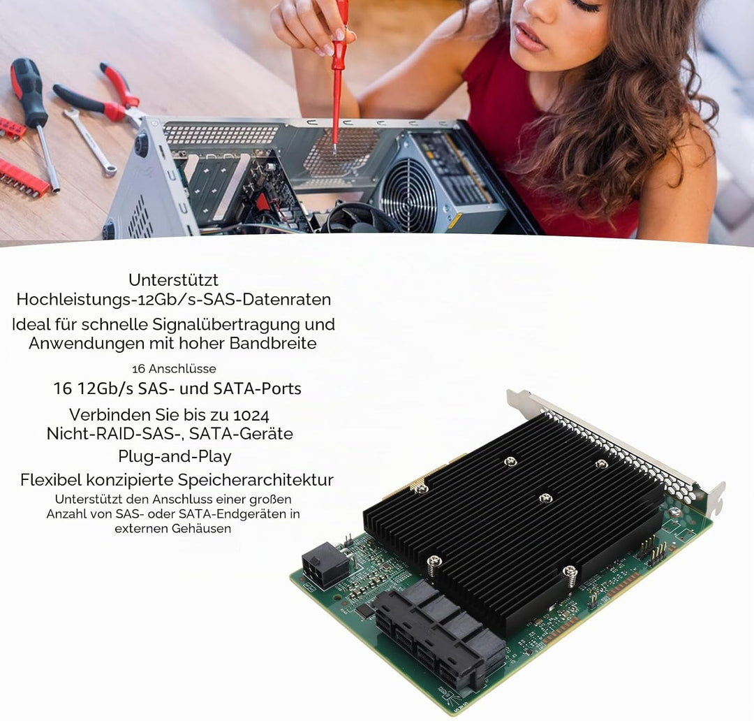 HBA-Karte SAS-Controller, 9300 16I HBA-Karte, 12 Gbit/s SATA SAS 16 Ports HBA-Controllerkarte, für W