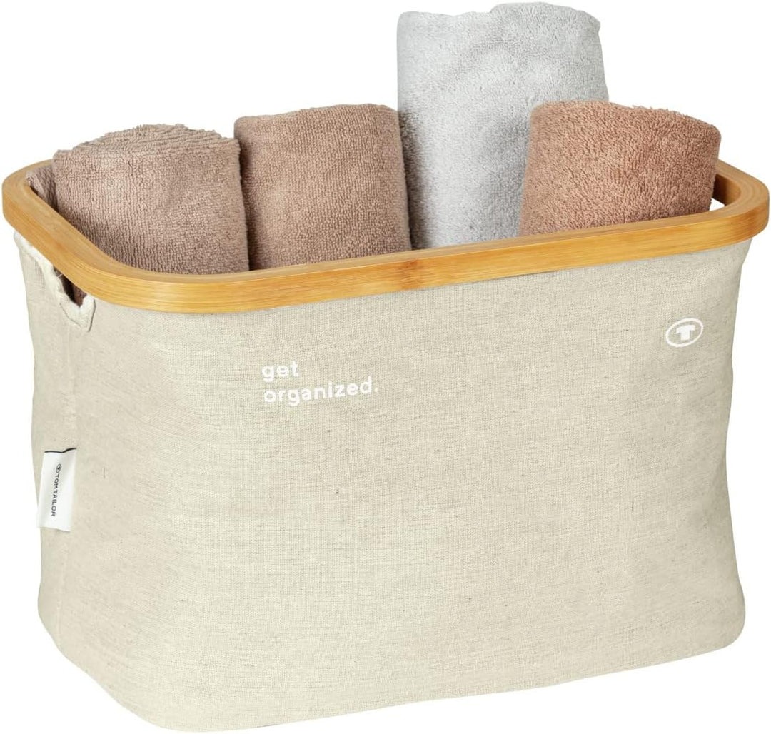 TOM TAILOR Aufbewahrungskorb, 2er Set, praktischer Organizer mit Bambusrahmen, Moderne Aufbewahrungs