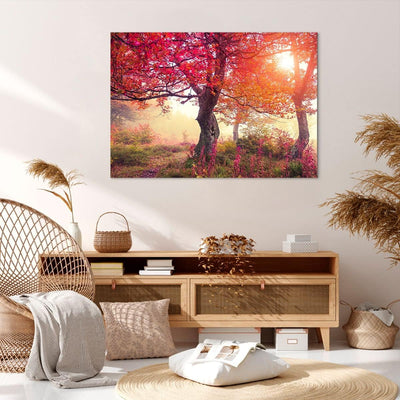 Bilder auf Leinwand 100x70cm Leinwandbild mit Rahmen Baum Natur Wiese Gross Wanddeko Bild Schlafzimm