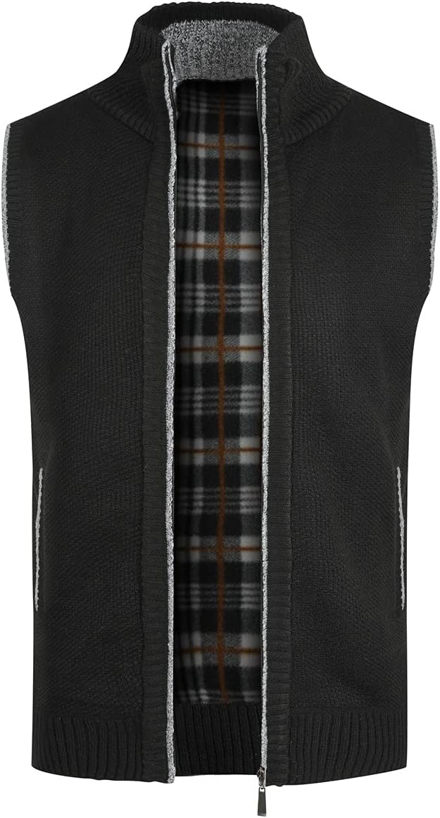 YOUTHUP Herren Weste Strickweste Fleece-Fütterung Ärmellose Strickjacke mit Stehkragen Winter Herren