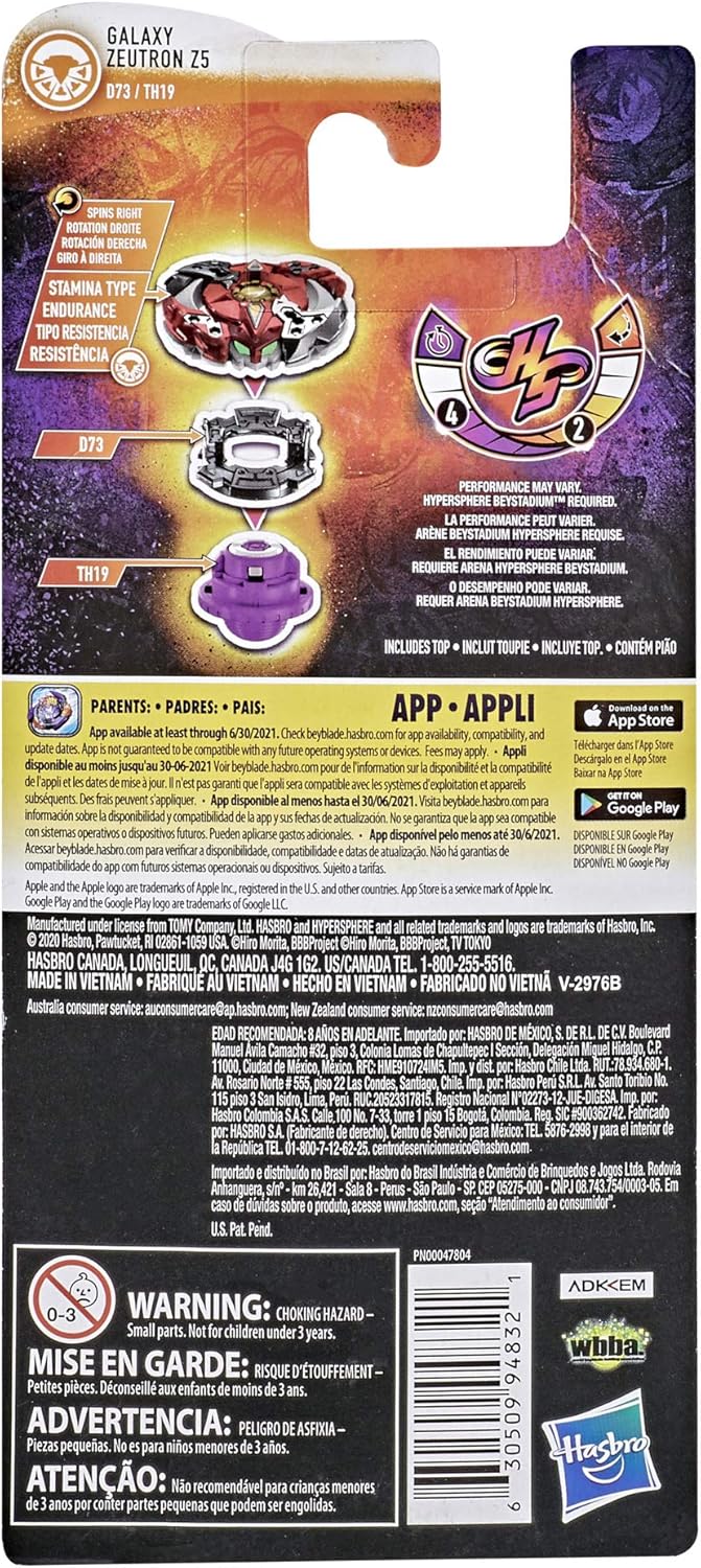 Beyblade Burst Rise Hypersphere Galaxy Zeutron Z5 Einzelpackung – Ausdauer-Typ, rechtsdrehendes Batt