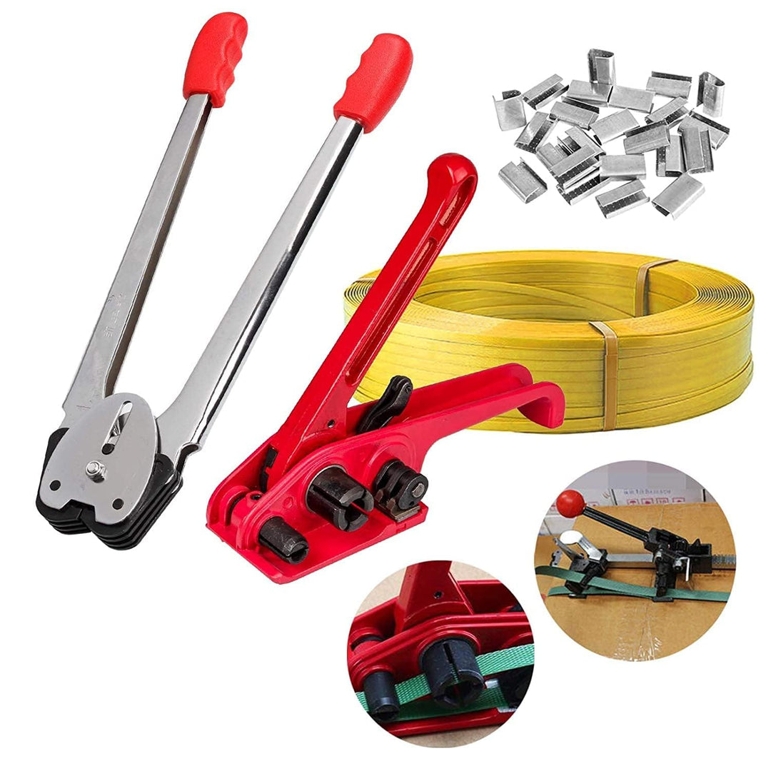 Manuelle Umreifungsset incl.Versiegelung Spanngerät 100m Umreifungsban 50 Stück Clips für Spanner PP