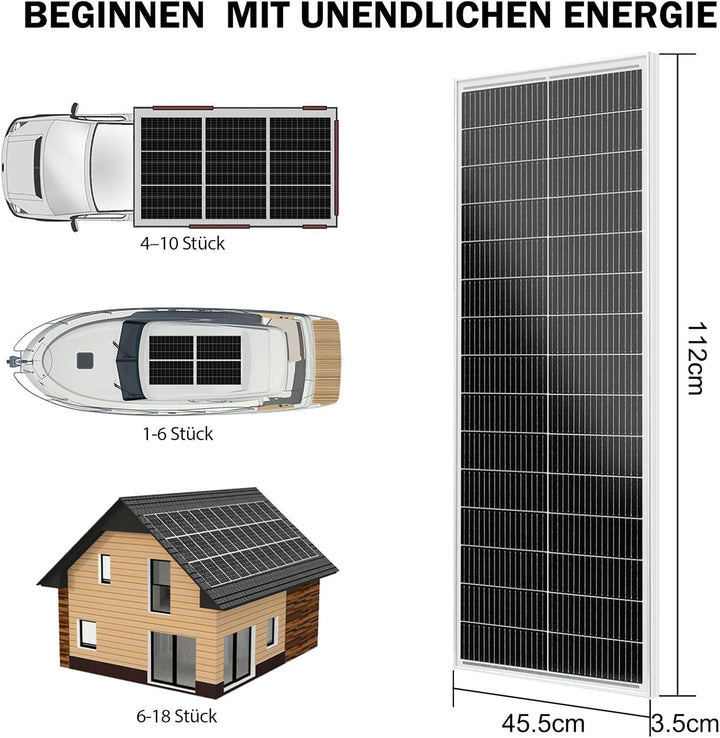 ECO-WORTHY 100W Solarpanel 18V, 18BB N-Typ Solarpanel Mit 25% Wirkungsgrad für Solaranlagen in Wohnm