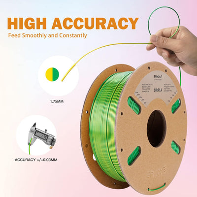 ERYONE Dual Zweifarbig PLA Filament 1.75mm, 3D Drucker Filament 1kg Spule +/- 0,02 mm, Seide Gelb &