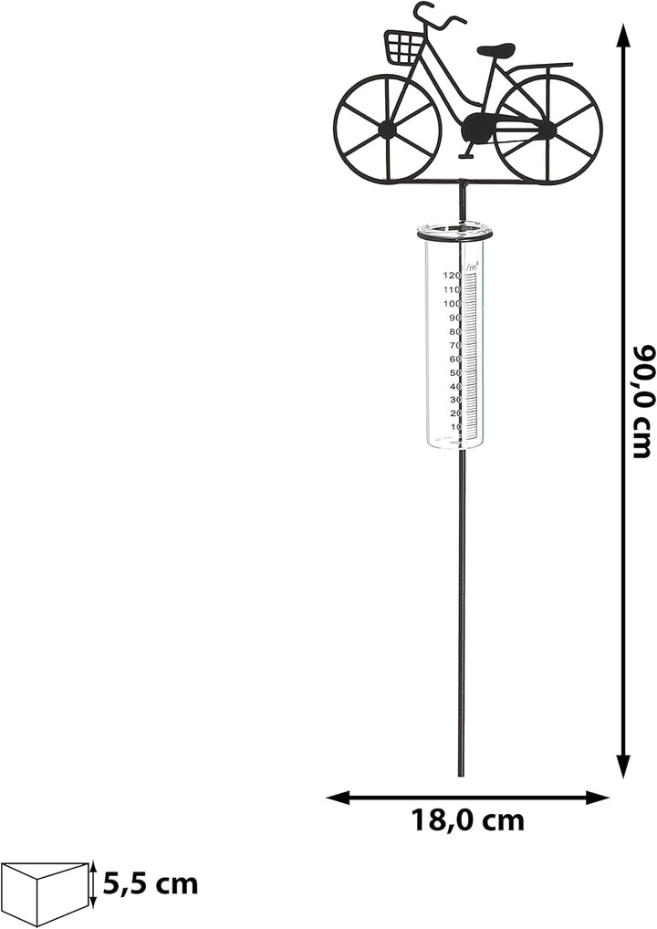 Cepewa Gartenstecker Regenmesser Fahrrad │ 18x90x5,5cm Metall Glas │ Messzylinder Niederschlagsmesse