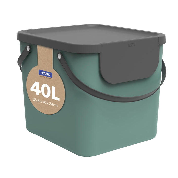 Rotho Albula Mülltrennungssystem 40l für die Küche, Kunststoff (PP) BPA-frei, dunkelgrün/anthrazit,