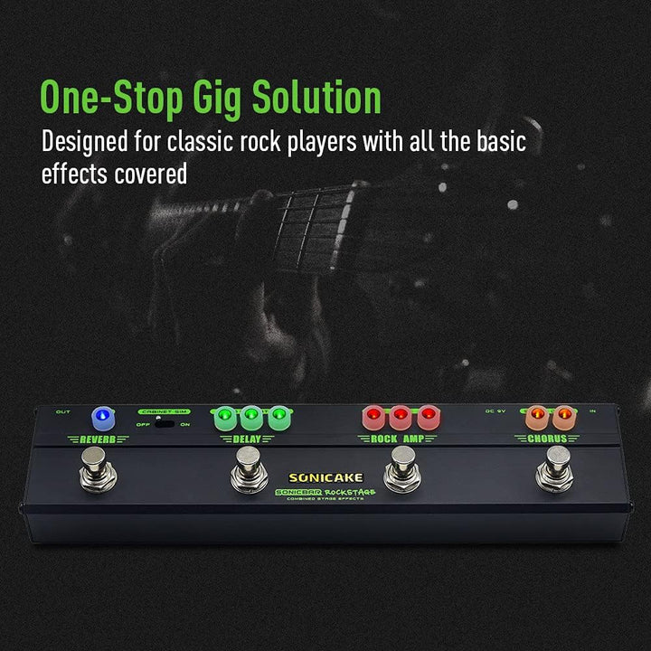 SONICAKE Gitarre Multi Effekte Pedal Classic Rock Tone Distortion Chorus Delay Reverb Cab Sim Gitarr