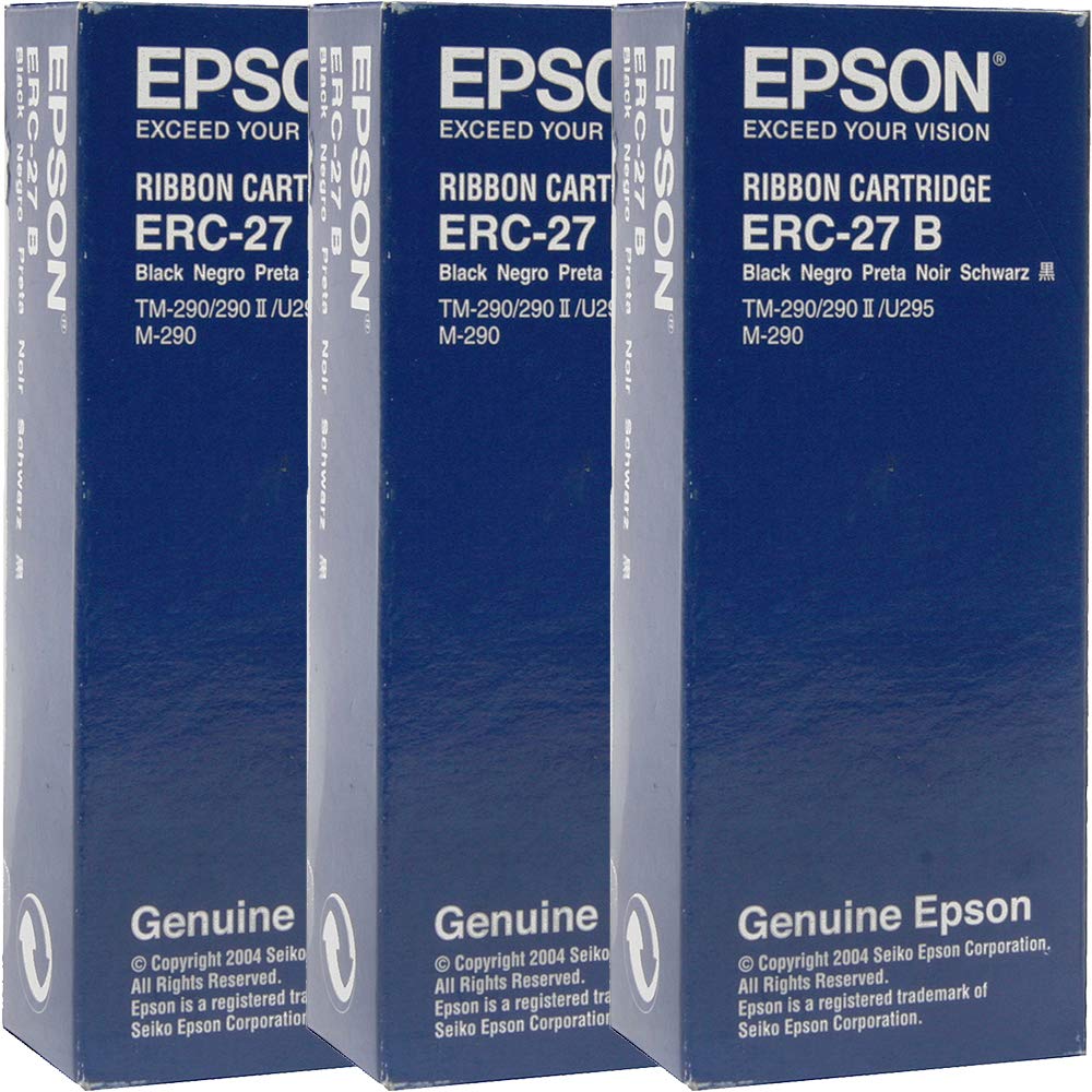 Epson Echtes Erc-27B-3 Farbbandkassette für POS-Drucker: Tm-290 / TM-U295 M-290 - Lot of 3 1 Schwarz