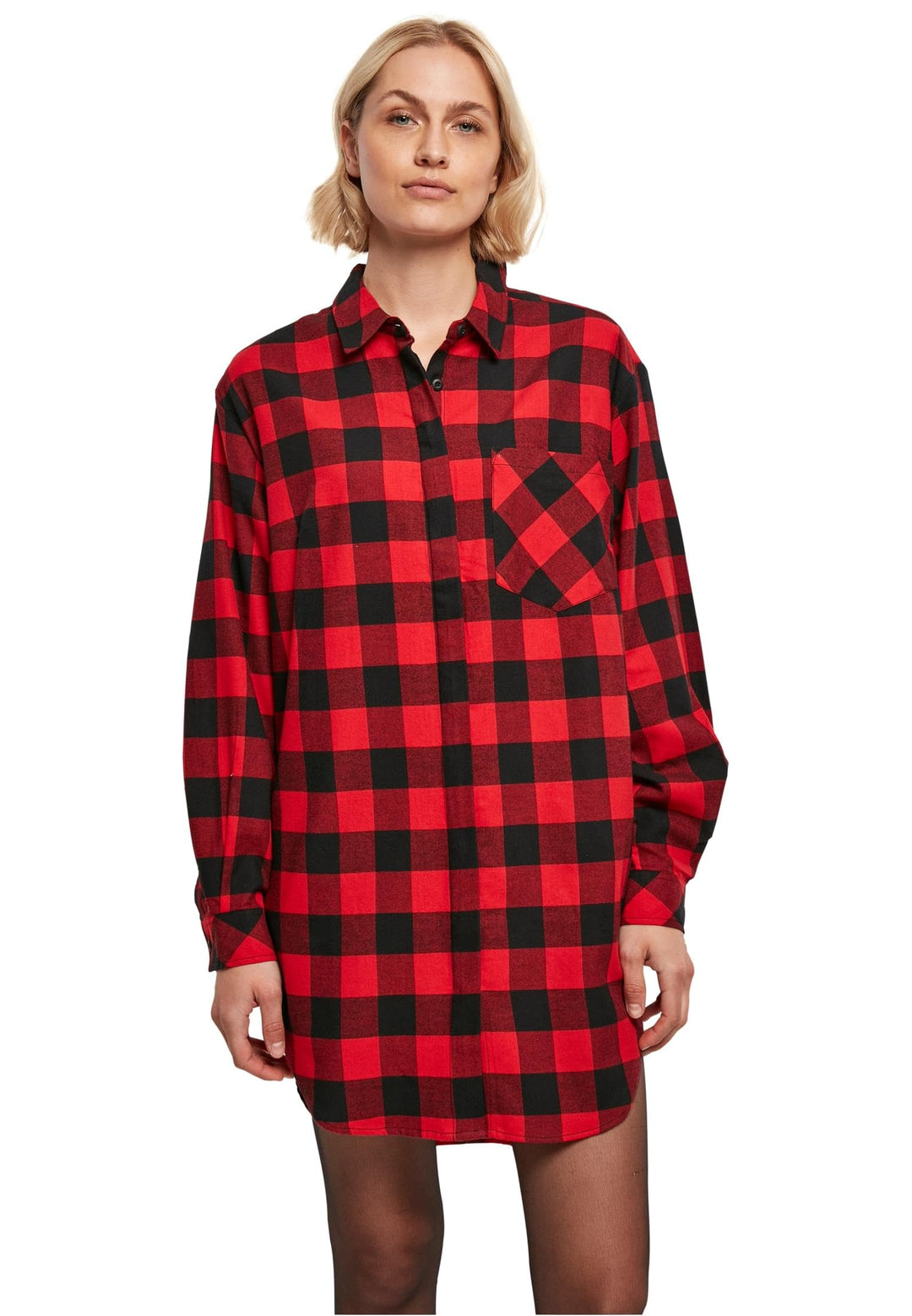 Urban Classics Ladies Oversized Check Flannel Shirt Dress, Oversized Shirt-Kleid für Frauen aus Baum