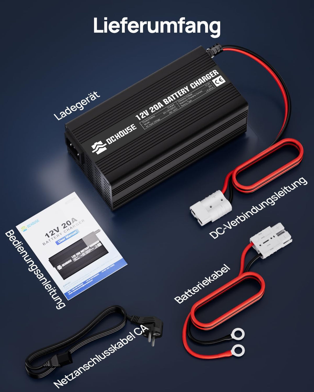 DCHOUSE 12V 20A Lithium Batterie Ladegerät 14.6V LiFePO4 Batterieladegerät mit Batterie-Schnellansch