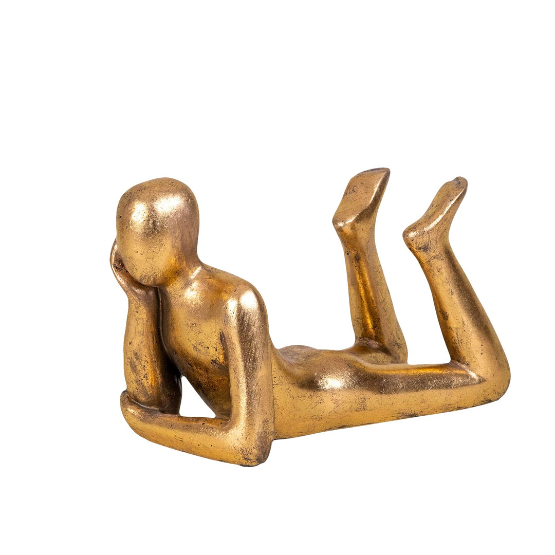 IDYL Moderne Skulptur Figur Sandsteinguss Lying Man | wetterfest |Farbe Gold | Masse 31x14x19 cm | D